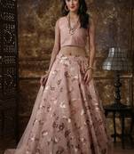 Peach Printed Silk Semi Stitched Lehenga