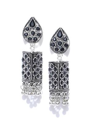 Infuzze Oxidised Silver-Toned & Black Tribal Drop Earrings 1