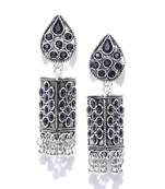 Infuzze Oxidised Silver-Toned & Black Tribal Drop Earrings