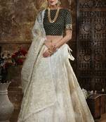 Off-White Embroidered Organza Semi Stitched Lehenga