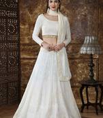 Off-White Embroidered Georgette Semi Stitched Lehenga