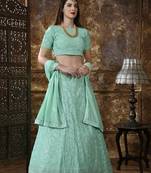 Green Embroidered Georgette Semi Stitched Lehenga