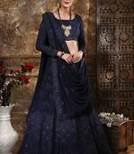 Navy-Blue Embroidered Georgette Semi Stitched Lehenga
