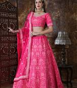 Pink Embroidered Silk Semi Stitched Lehenga