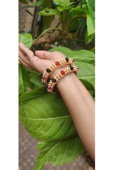 Multicolor Beaded Bangles Set Of 2