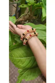 Multicolor Beaded Bangles Set Of 2