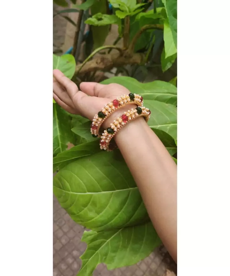 Multicolor Beaded Bangles Set Of 2