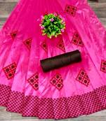Women Pink Embroidered Silk Blend Saree With Blouse