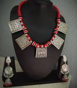 Red & Black Tribal Tassle Necklace Set