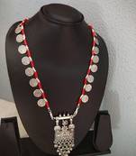 Red Stone & Coin Interlaced German Silver Necklace