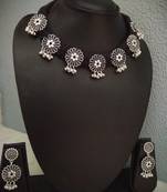 Black Tassle Choker With Matching Floral Earring