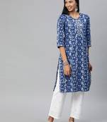 Navy-blue embroidered cotton salwar