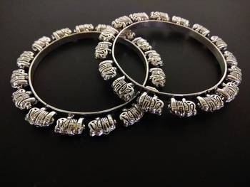 Elephant Charm German Silver Bangle Set 1