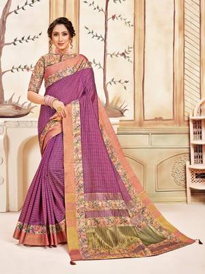 Pink Cotton Checks Printed Designer Saree 1
