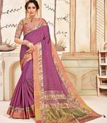 Pink Cotton Checks Printed Designer Saree