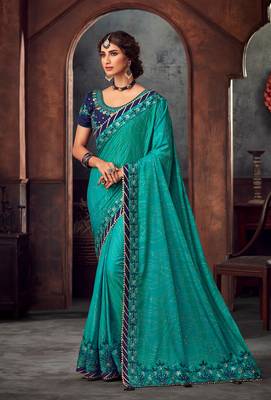 Green Poly Silk Heavy Embroidered Work Designer Saree 1