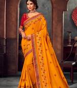Mustard Poly Silk Heavy Embroidered Work Designer Saree