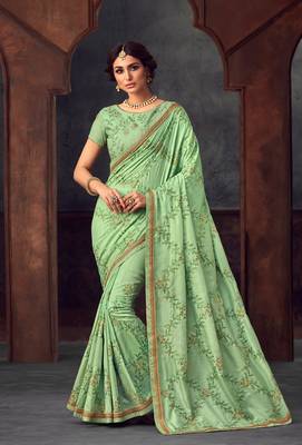 Green Poly Silk Heavy Embroidered Work Designer Saree 1