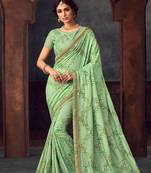 Green Poly Silk Heavy Embroidered Work Designer Saree