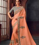 Peach Poly Silk Heavy Embroidered Work Designer Saree