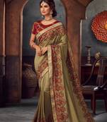Olive Poly Silk Heavy Embroidered Work Designer Saree