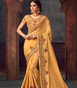Yellow Poly Silk Heavy Embroidered Work Designer Saree