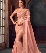 Pink Poly Silk Heavy Embroidered Work Designer Saree
