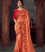 Orange Poly Silk Heavy Embroidered Work Designer Saree