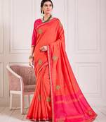 Red Poly Silk Embroidered Fancy Designer Saree