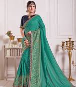 Green Poly Silk Embroidered Fancy Designer Saree