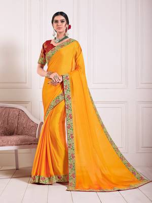 Yellow Chiffon Embroidered lace Fancy Designer Saree 1
