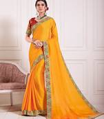 Yellow Chiffon Embroidered lace Fancy Designer Saree