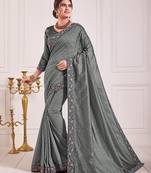 Grey Poly Silk Embroidered Fancy Designer Saree