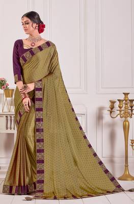Olive Chiffon Embroidered lace Fancy Designer Saree 1