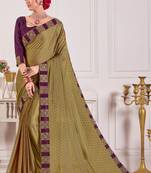 Olive Chiffon Embroidered lace Fancy Designer Saree