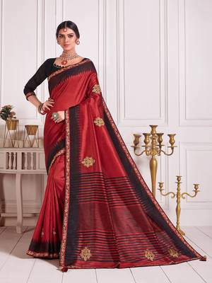Red Poly Silk Embroidered Fancy Designer Saree 1