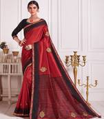 Red Poly Silk Embroidered Fancy Designer Saree
