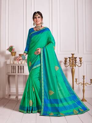 Green Poly Silk Embroidered Fancy Designer Saree 1