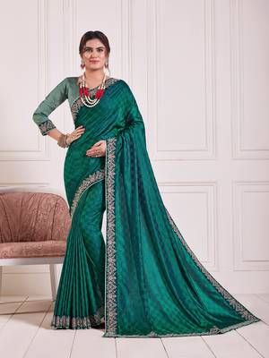 Green Poly Silk Embroidered Fancy Designer Saree 1