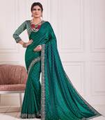 Green Poly Silk Embroidered Fancy Designer Saree