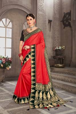 Red Poly Silk Jacqard Pallu Fancy Designer Saree 1