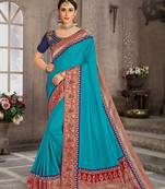 Blue Poly Silk Jacqard Pallu Fancy Designer Saree