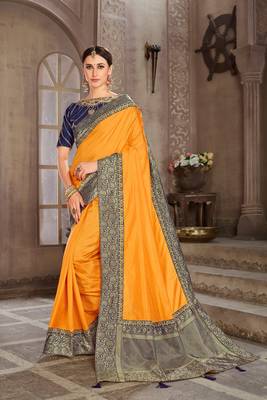 Yellow Poly Silk Jacqard Pallu Fancy Designer Saree 1