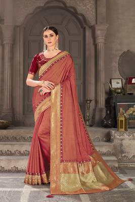 Red Poly Silk Jacqard Pallu Fancy Designer Saree 1
