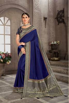 Blue Poly Silk Jacqard Pallu Fancy Designer Saree 1