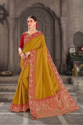 Mustard Poly Silk Jacqard Pallu Fancy Designer Saree 1