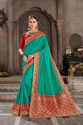 Green Poly Silk Jacqard Pallu Fancy Designer Saree 1