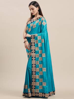 Blue Poly Silk Embroidered Fancy Designer Saree 1