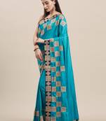 Blue Poly Silk Embroidered Fancy Designer Saree