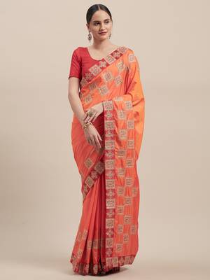 Orange Poly Silk Embroidered Fancy Designer Saree 1